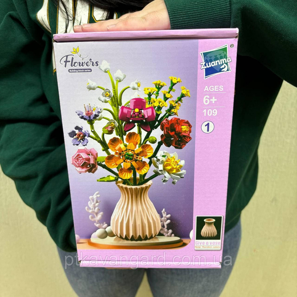 Конструктор блоковий букет квітів у вазі 735 деталей квіти 8 шт Хмельницький - фото 1