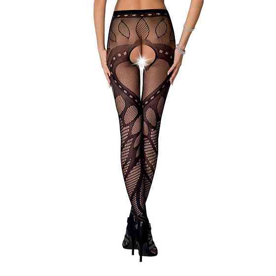 Эротические колготки-бодистокинг Passion S007 black, красивые ажурные колготки с вырезом Sex Aura Киев