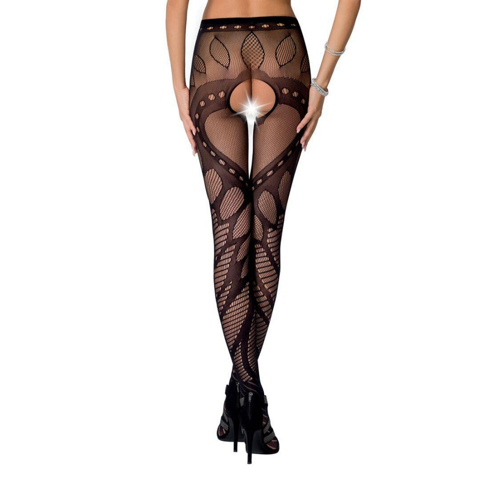 Эротические колготки-бодистокинг Passion S007 black, красивые ажурные колготки с вырезом Sex Aura Киев - изображение 2