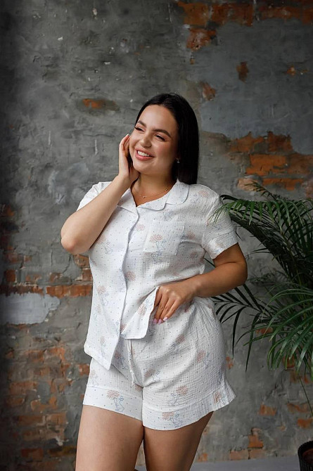 Жіноча піжама з шортами муслінова Молочний кролики M Харків - фото 9