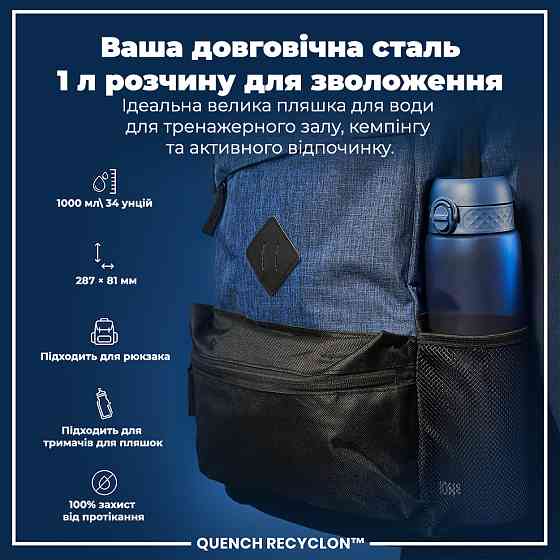 Пляшка для води ION8 1000 мл. (ЕКО пляшка) BPA Free, Navy Кам'янське