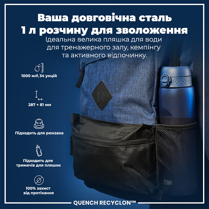Пляшка для води ION8 1000 мл. (ЕКО пляшка) BPA Free, Navy Кам'янське - фото 5