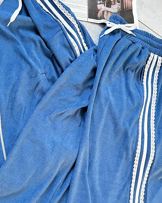 Жіночий стильний прогулянковий велюровий костюм-двійка Блакитний, 42/46 Одеса - фото 2