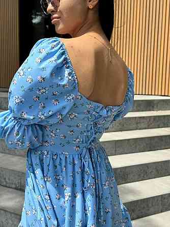 Жіноче софтове плаття на ґудзиках із довгим рукавом Блакитний Квітковий принт M-L Харків