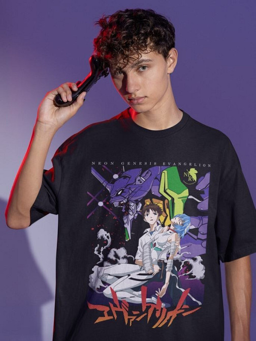 Футболка з аніме принтом Євангеліон оверсайз (S/M/L) Чорний AnimeJ0799 Дніпро - фото 2