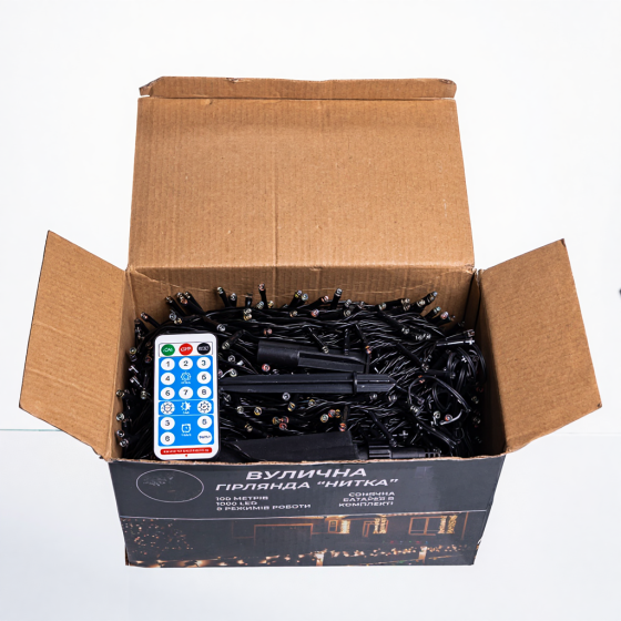 Новорічна гірлянда вулична 100 м 1000 LED з сонячною батареєю чорний провід Мультиколір SB1000L100MBML Київ