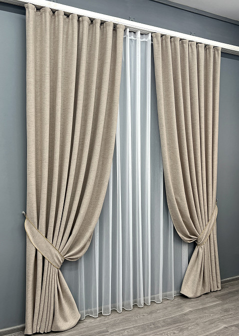 Комплект штор VR-Textil TWEED_V 200х270 2шт і Тюль 600х270 1917ш-1153т Бежевий з білим 71-142/7 Київ - фото 2