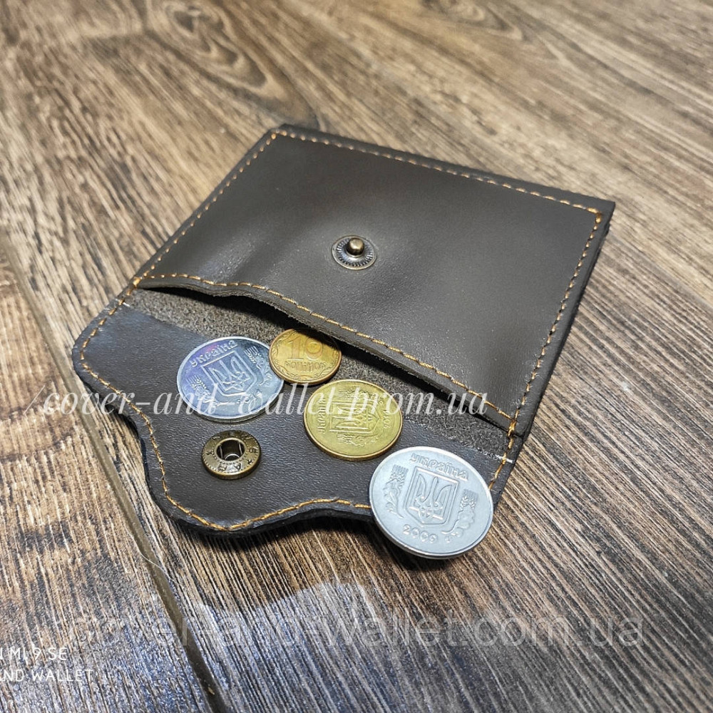 Шкіряний гаманець затискач для купюр із монетницею ручної роботи Grande Pelle Київ - фото 7