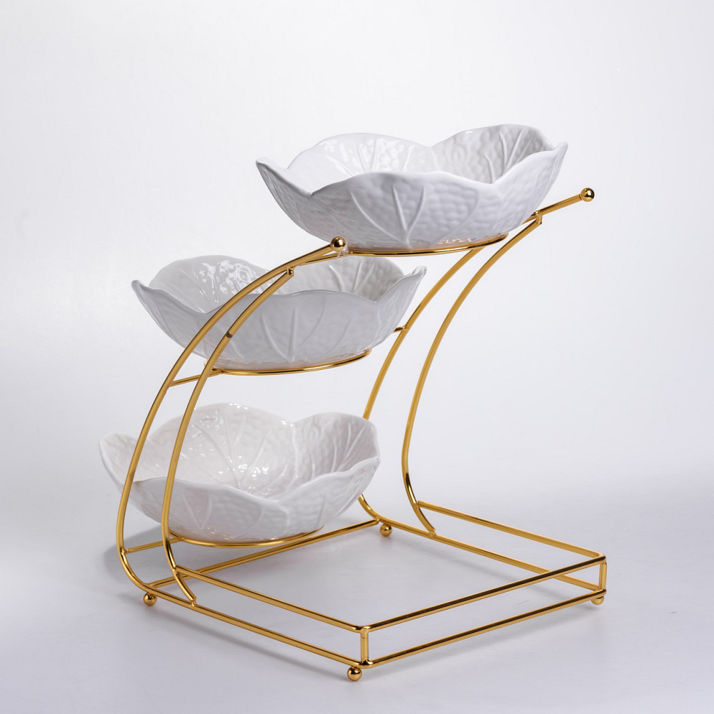 Yiwu Фруктовниця на 3 яруси фуршетна 36×22×33 (см) Біла з золотом C252 Коломия - фото 5