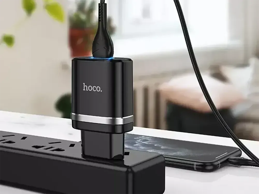 Мережевий зарядний пристрій Hoco N1 Ardent 220V (12W, 5V/2.4A) з підсвічуванням USB та кабелем micro-USB 1м Одеса - фото 8