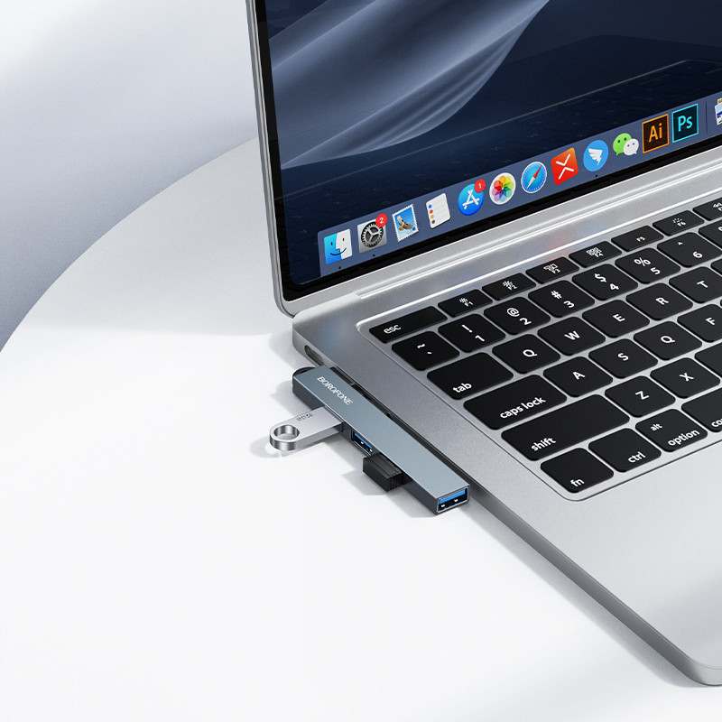 USB-хаб BOROFONE FH1 4-in-1 converter(USB to USB2.0*3+USB3.0) Metal Gray Одеса - фото 7