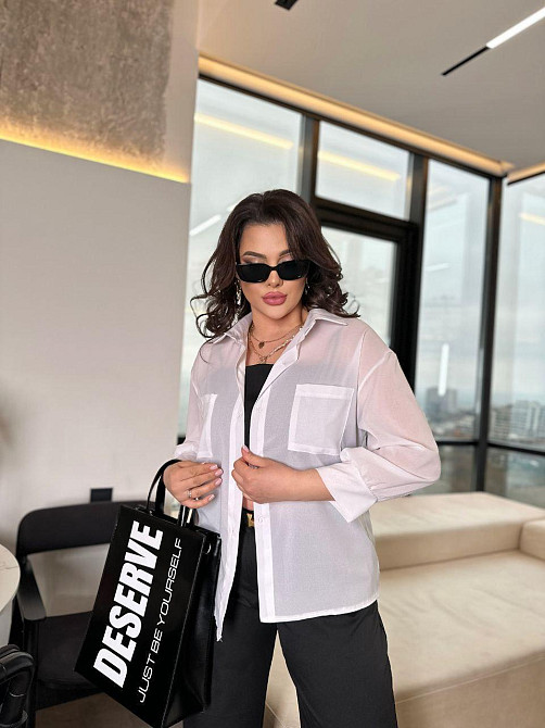 Женский брючный костюм тройка: рубашка, топ и штаны костюмка + шифон 42/44 Одесса - изображение 10