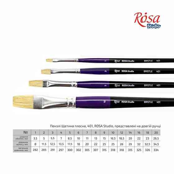 Кисть щетина плоская 401 No18 длинная ручка ROSA Studio Киев