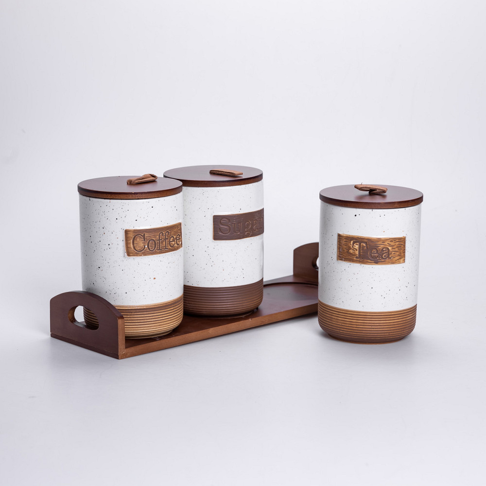 Набір порцелянових банок для сипучих 3 шт по 800 мл з кришками Бежевий HP-26-1BE Київ - фото 2