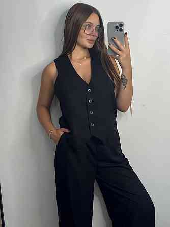 Лляний костюм-трійка в класичному стилі Чорний M-L Харків