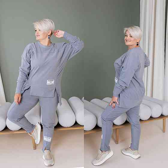 Жіночий теплий прогулянковий костюм, батал пума плюш Графіт, 54/58 Одеса