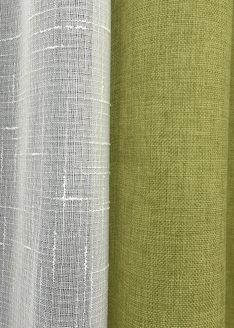 Комплект штор VR-Textil Лен Мешковина 100х270 2шт и Тюль 300х270 106ш-115т Оливковый с белым 71-025/1 Киев - изображение 7