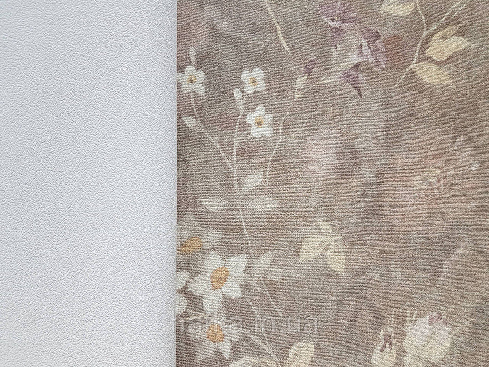 Шпалери вінілові на флізеліні AS creation Perfect 1.06Х10 квіти рожеві бузок жовті на сіро-коричневому Київ - фото 2