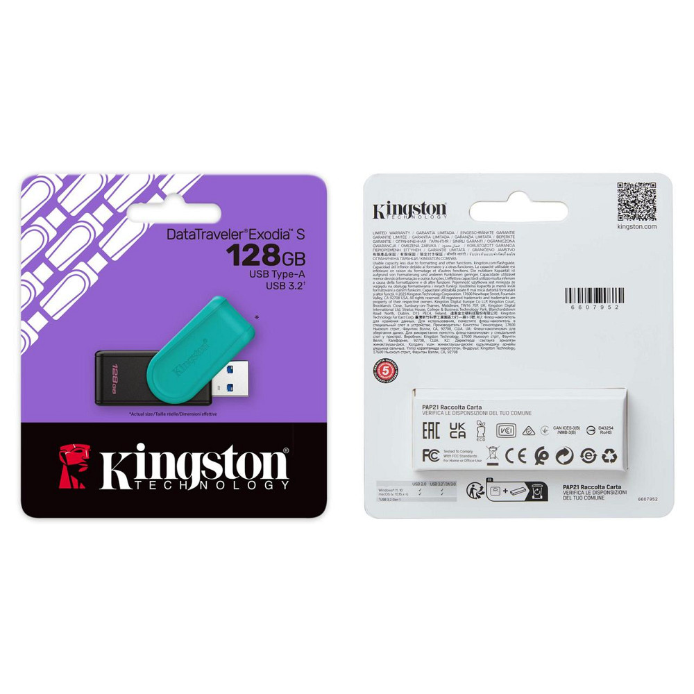 Флеш-накопитель Kingston USB 3.2 DT Exodia S 128GB Black/Turquoise Киев - изображение 2