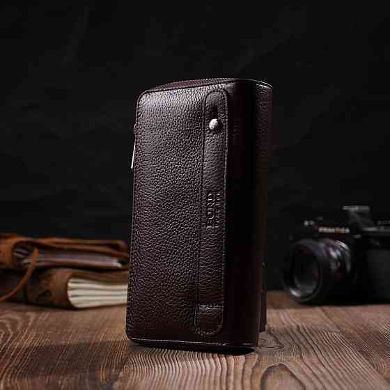 Місткий чоловічий клатч із двома відділеннями з натуральної шкіри BOND 22025 Коричневий Київ