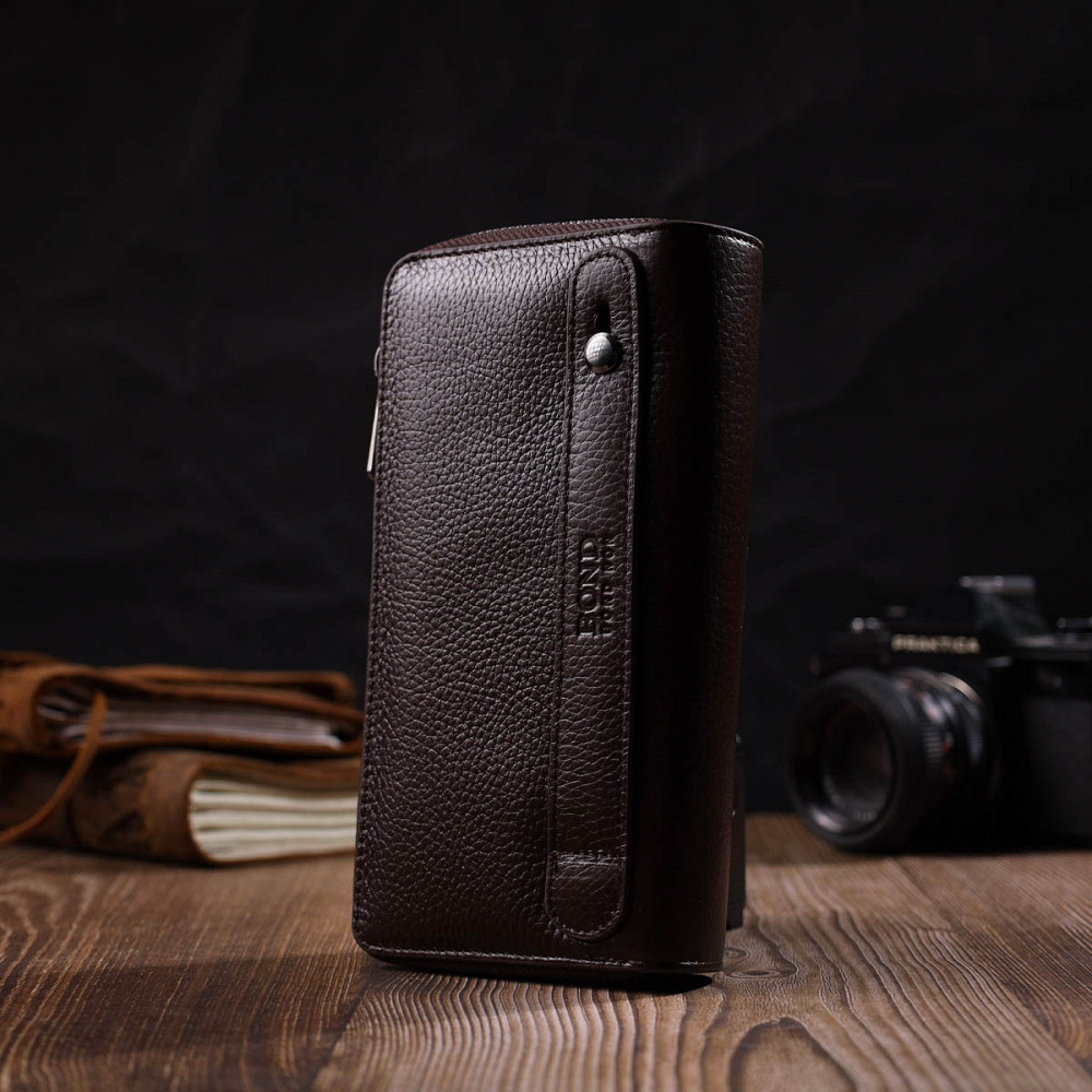 Місткий чоловічий клатч із двома відділеннями з натуральної шкіри BOND 22025 Коричневий Київ - фото 2