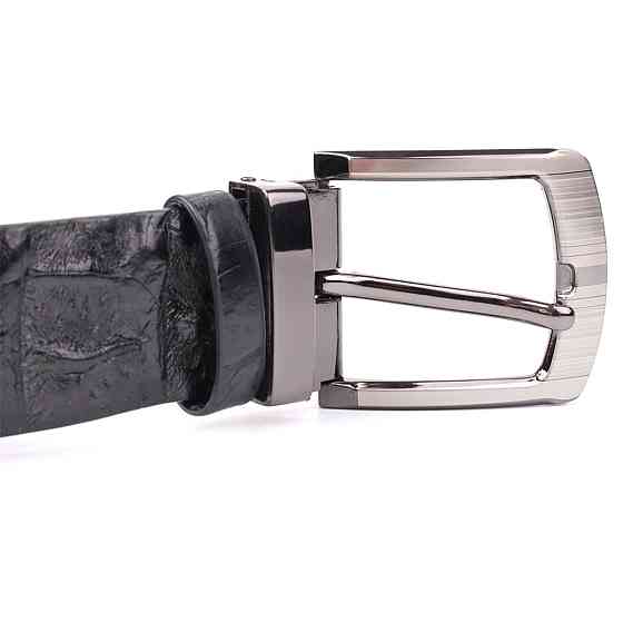 Ремень мужской CROCODILE LEATHER 18008 из натуральной кожи крокодила Черный Киев