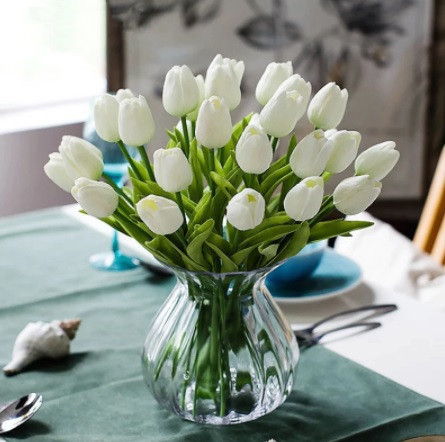 Штучні тюльпани 5 штук 34 см на 45 мм білий Київ - фото 1