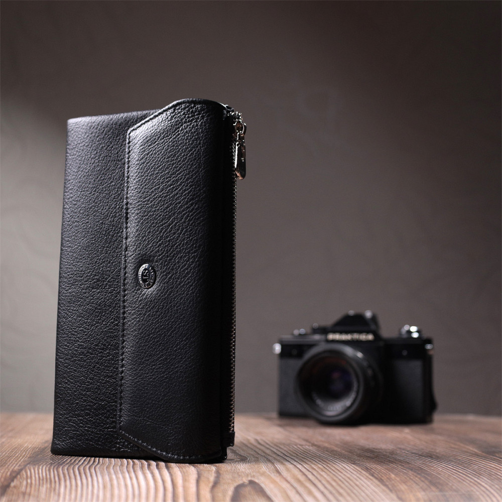 Жіноче портмоне з блоком для карт з натуральної шкіри ST Leather 22698 Чорний Київ - фото 10
