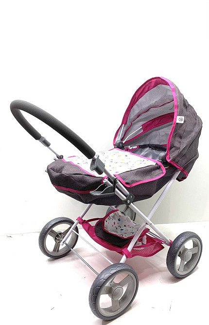 Коляска для ляльки FiVEoNiNE 38 х 56 х 65 см з сумкою та кошиком Сіра з рожевим (T725021) Чернігів - фото 3