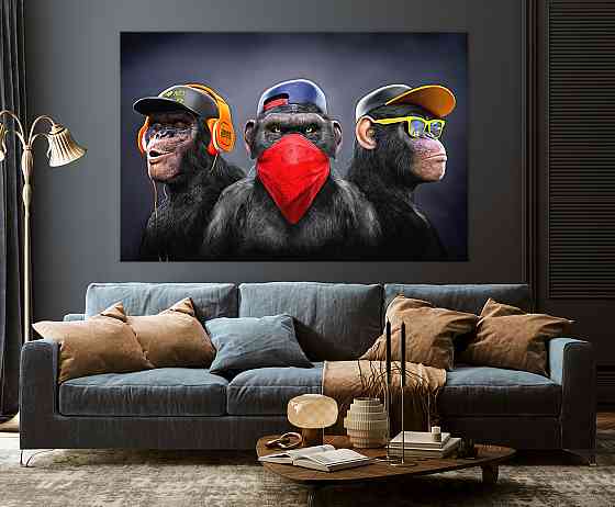 Картина полотно  у вітальню / спальню    Три мавпи    MLP_406 ( 60х30см ) 50x100 см Київ