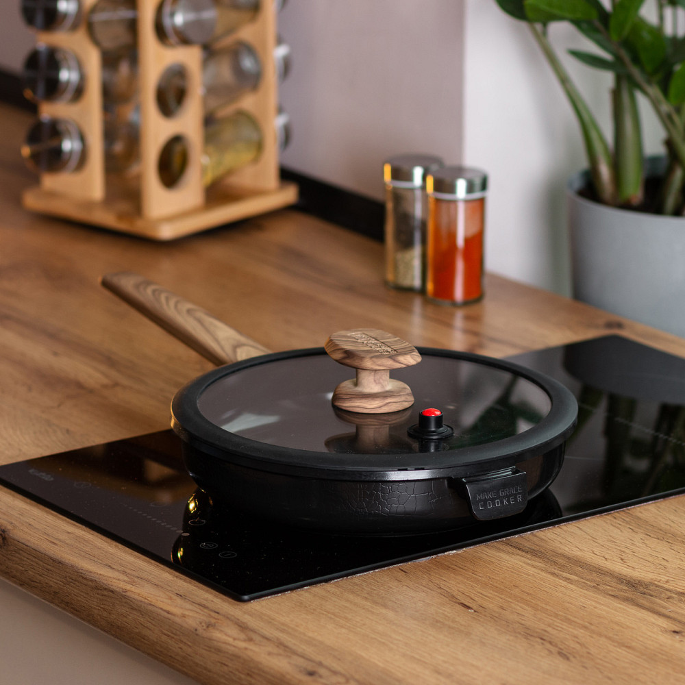 Алюмінієва сковорода з керамічним покриттям антипригарним 1.8 л Ø 24 см чорна MGC HP-4-457B Київ - фото 8