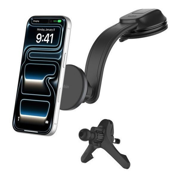 Тримач автомобільний Belkin Qi2 з бездротовою зарядкою (дефлектор/панель) + USB-C 27 Вт (WIC012HQBK) ( 16643 ) Харків - фото 1