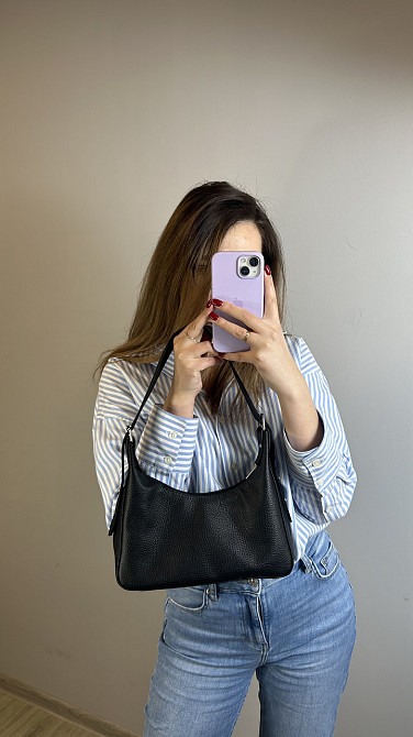 Женская кожаная сумочка, Стильная сумка из натуральной кожи, Маленькая черная сумка на плечеMasterSem Киев - изображение 1