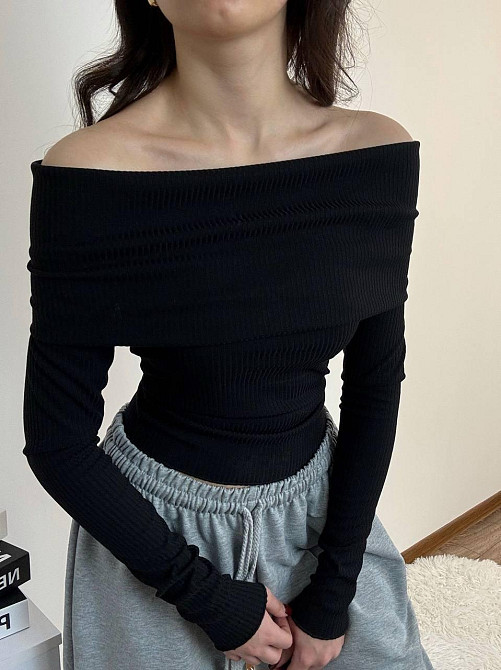 Женская романтичная кофточка с отворотом турецкий рубчик мустанг 46/48, Черный Одесса - изображение 2