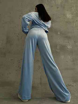 Стильний жіночий велюровий м'який костюм-двійка велюр плюш Блакитний, 42/44 Одеса