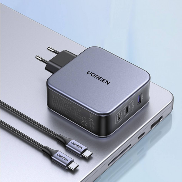 Зарядний пристрій 3xUSB 140W GaN (2хUSB-C+USB-A) CD289 with C to C Cable 1.5 м Gray Ugreen (90549) Київ - фото 5