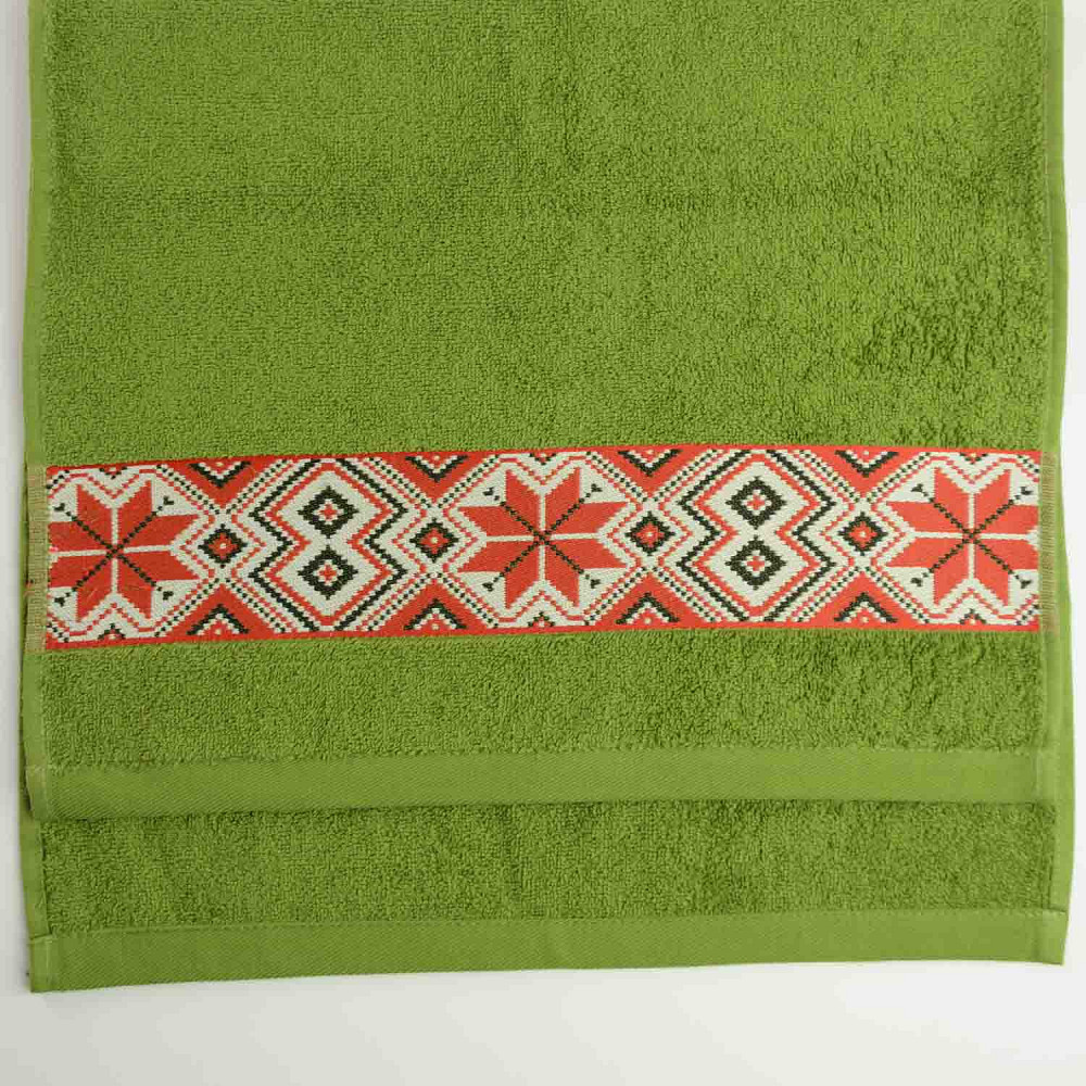 Банний махровий рушник з вишивкою GM Textile 50х90см Ukrainian style 450г/м2 (Зелений) Суми - фото 3