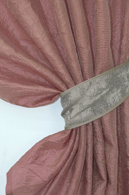 Кухонные шторы VR-Textil № 073к с ламбрекеном и подхватами розово-золотистый с бежевым 275х170 см (52-0380) Киев - изображение 3