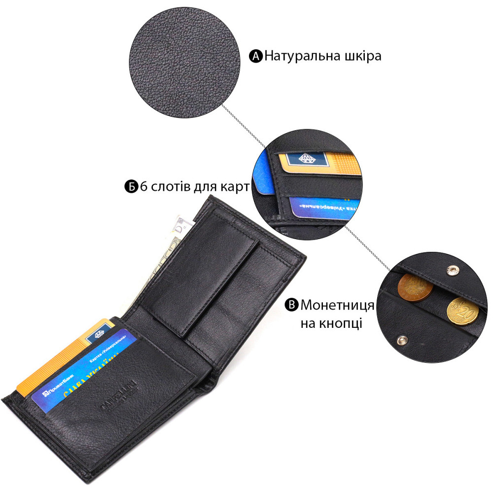 Классическое мужское портмоне из натуральной кожи флотар CANPELLINI 21783 Черное Киев - изображение 4