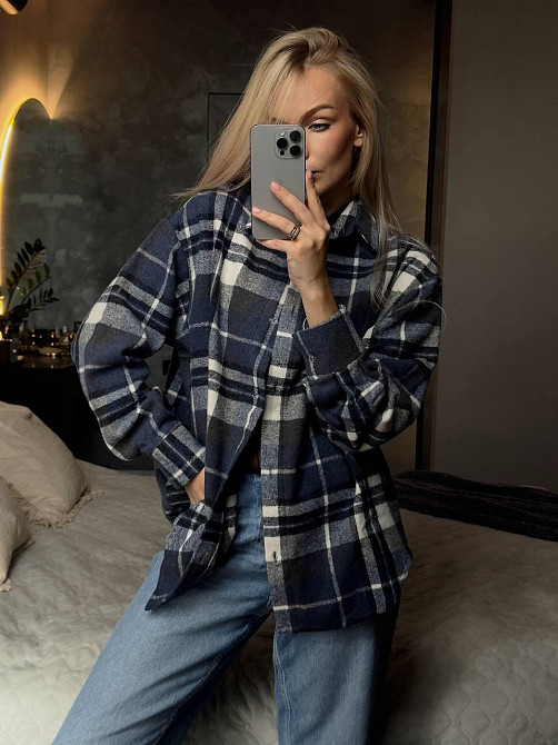 Женская базовая теплая клетчатая рубашка турецкий кашемир Джинс Одесса - изображение 1