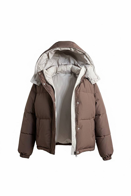 Куртка женская Fashions 87257 двухсторонняя пуффер с капюшоном коричневая с бежевым, коричневый с бежевым, L Киев - изображение 7