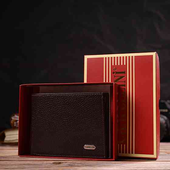 Ідеальний горизонтальний чоловічий гаманець середнього розміру із натуральної зернистої шкіри Коричневий (CANPELLINI) Київ