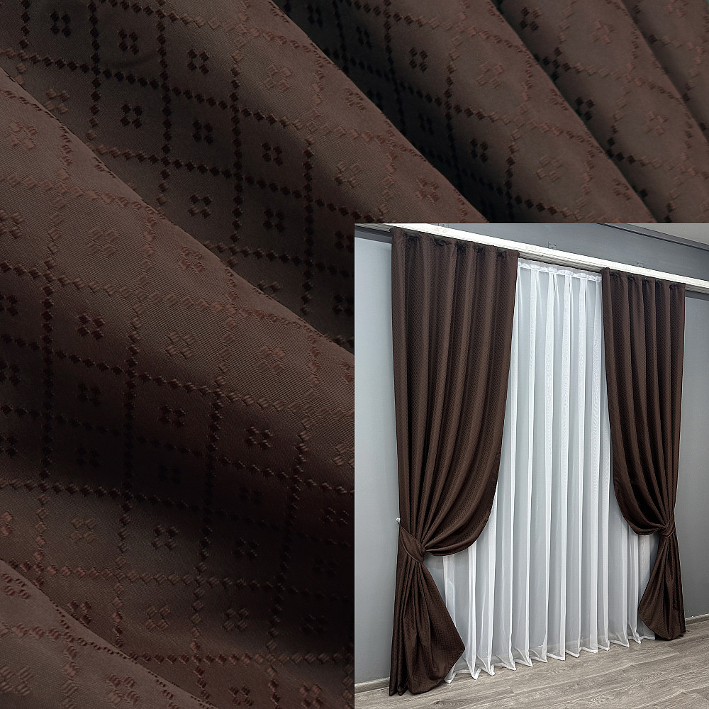 Комплект готових штор VR-Textil Жакард № 1746ш Коричневий 145х270 см 2 шт (33-0700) Київ - фото 1