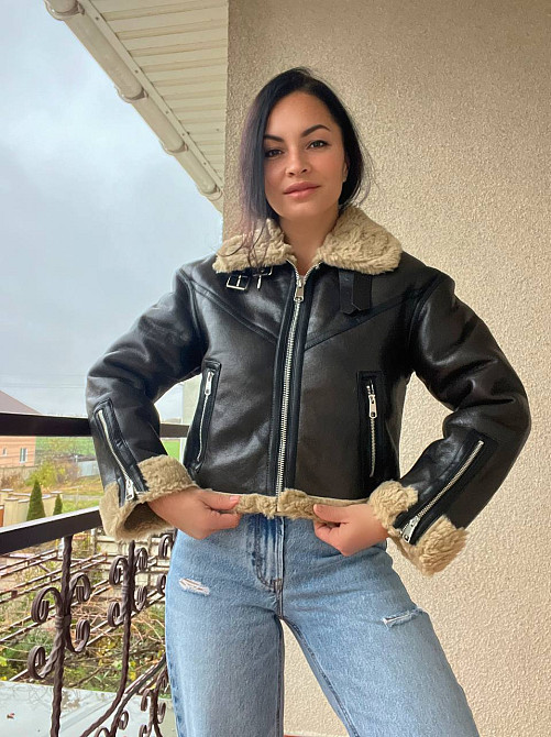 Дублянка жіноча Aftf Basic 2407 коротка блискавка з хутром екозамша темно коричнева, темно-коричневий, L Київ - фото 15