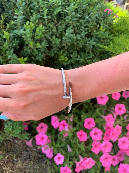 Cartier браслет цвях із цирконієм / Картьє браслет покриття білим золотом Одеса - фото 1