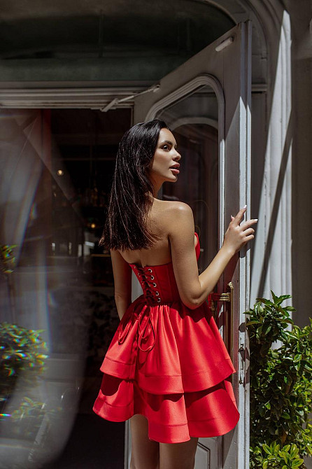 Жіноче святкове елегантне мініплаття з корсетним верхом, тканина: атлас Червоний, 44 Одеса - фото 2
