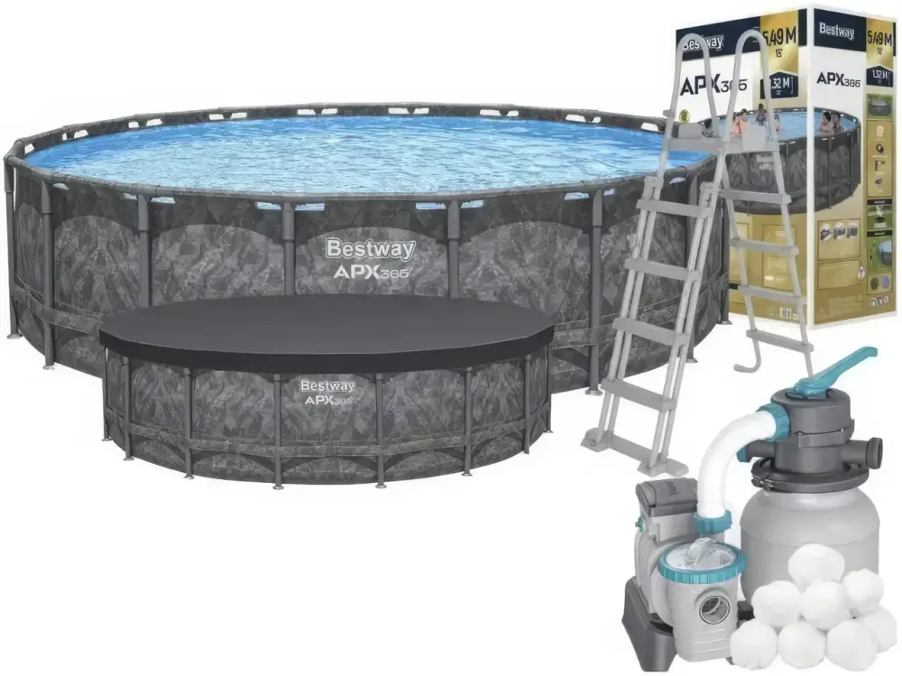 Каркасный круглый бассейн 549х132 см на 26 000 л с фильтр-насосом, лестницей, тентом Bestway 561KC Коломия - фото 3