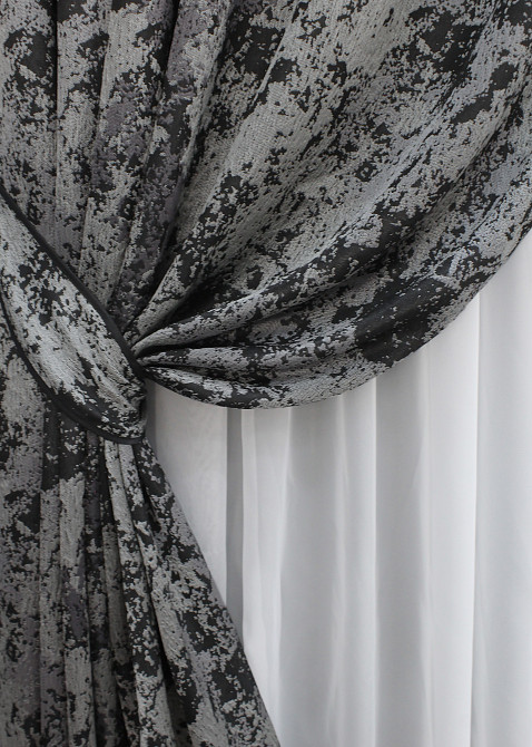 Комплект готовых штор VR-Textil Мрамор Al-7 № 1464ш Серый с черным 150х290 см 2 шт (33-0327) Киев - изображение 5