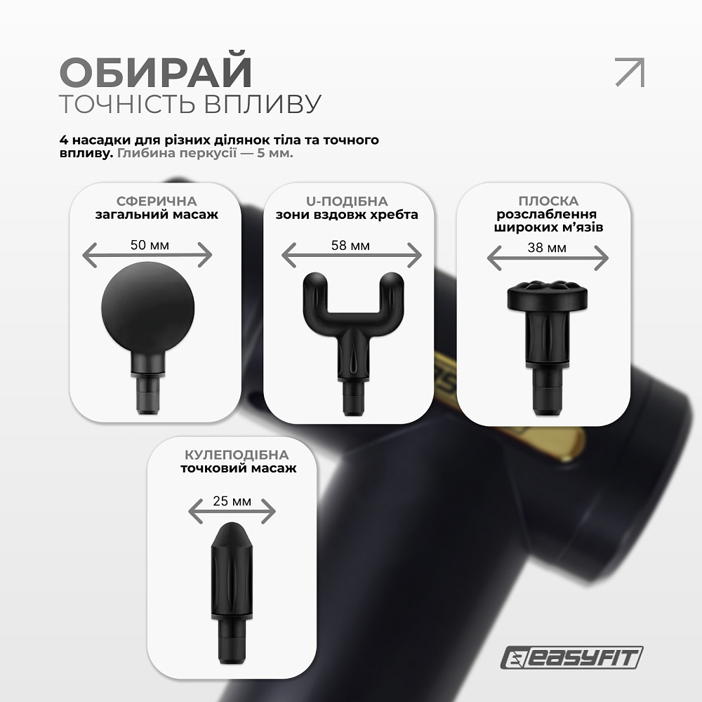 Перкусійний масажер для тіла EasyFit Pulse Mini 4 насадки, 6 режимів Коломыя - изображение 4