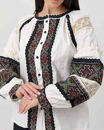 Жіноча сучасна вишиванка з мереживними вставками 80% бавовна, 20% поліестер Одеса